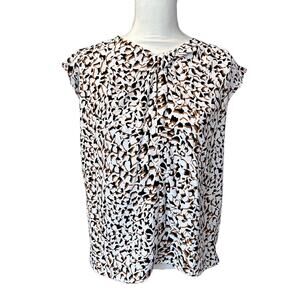 Nine West Women's Size L Animal Print Blouse Short Sleeve Round Neck Multicolor
